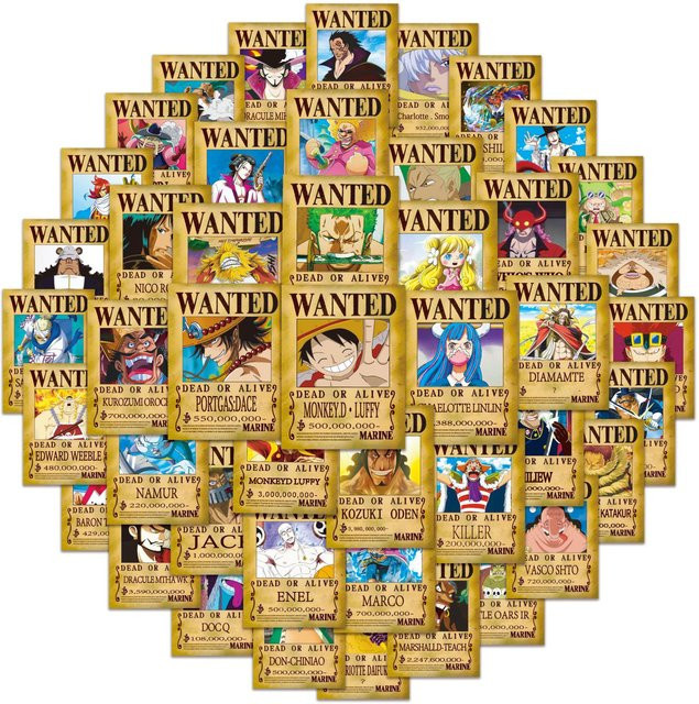 Bandai One Piece Wanted-Poster Aufkleber, 50-teiliges Set - Bild 1