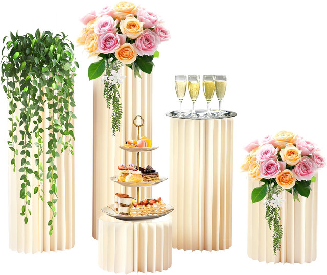 5er Set faltbare Blumenständer Zylinder aus Papier für Hochzeitsdekoration und Desserttisch, Farbe: Weiß, Höhe: 20 cm bis 100 cm - Bild 1