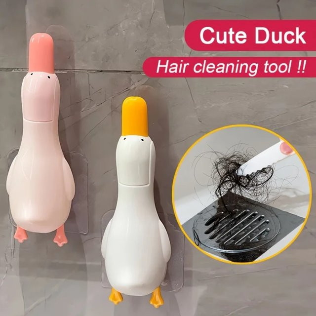 Meltset Wandmontierter Reinigungs-Clip in Entenform mit Dual-Kopf-Design für Besen und Wischer, Pink - Bild 1