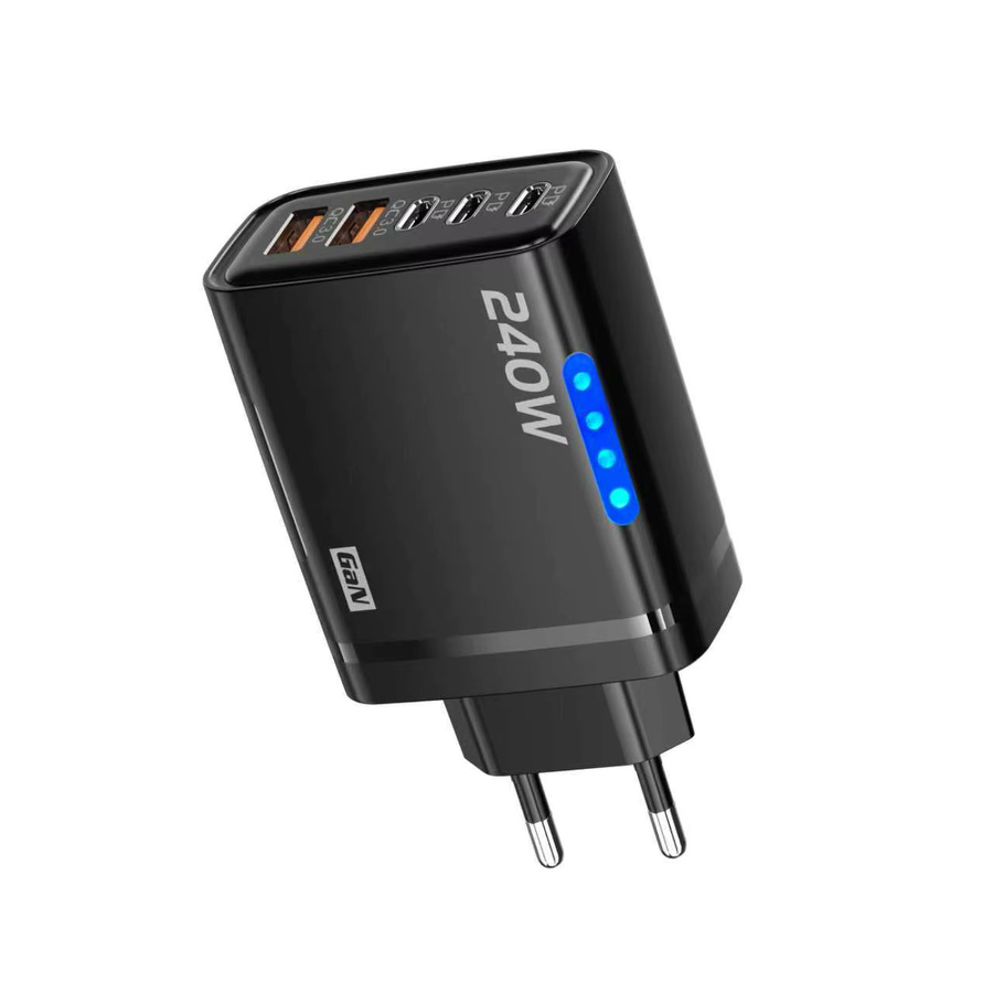 BMAD 5 in 1 GaN Desktop Ladegerät mit 240 W, Schnelles Ladegerät mit 3 PD und 2 USB Anschlüssen, Schwarz - Bild 4