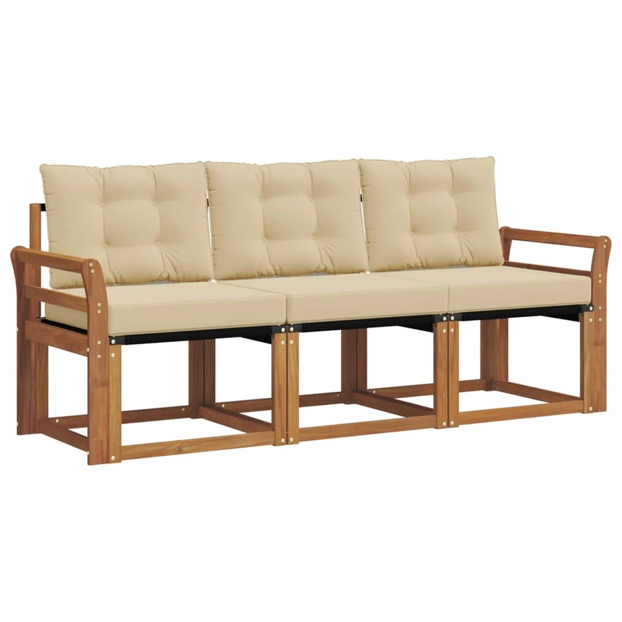 vidaXL Outdoor-Sofagarnitur 3-teilig aus Akazienholz und Textilene in Natur und Beige mit Kissen - Bild 2