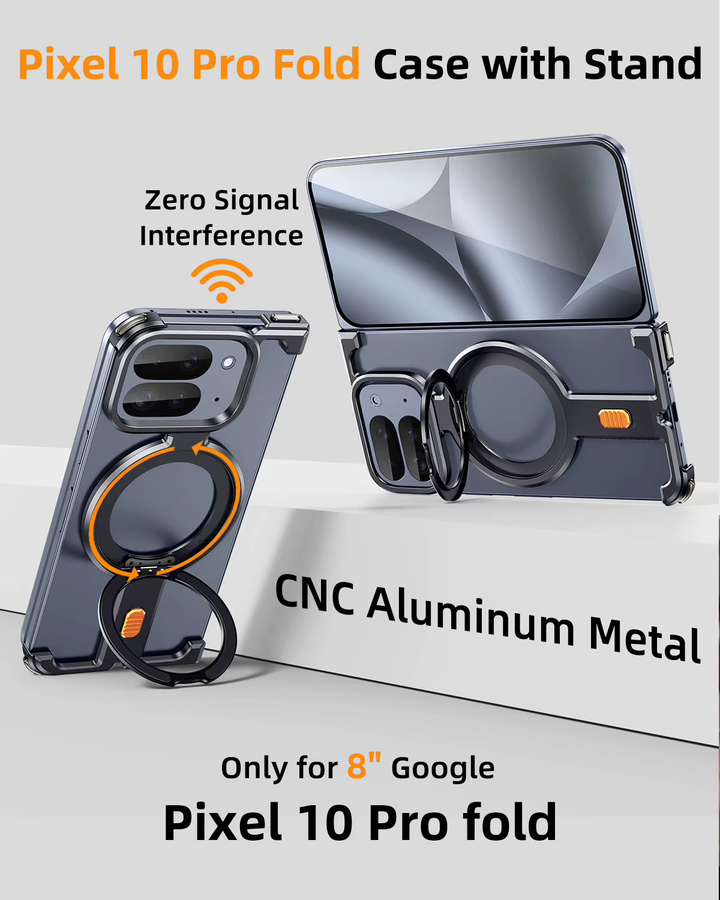 Eary Handyhülle für Google Pixel 10 Pro Fold in Schwarz mit Magsafe Metallring und drehbarem Ständer für 360 Grad Schutz - Bild 3