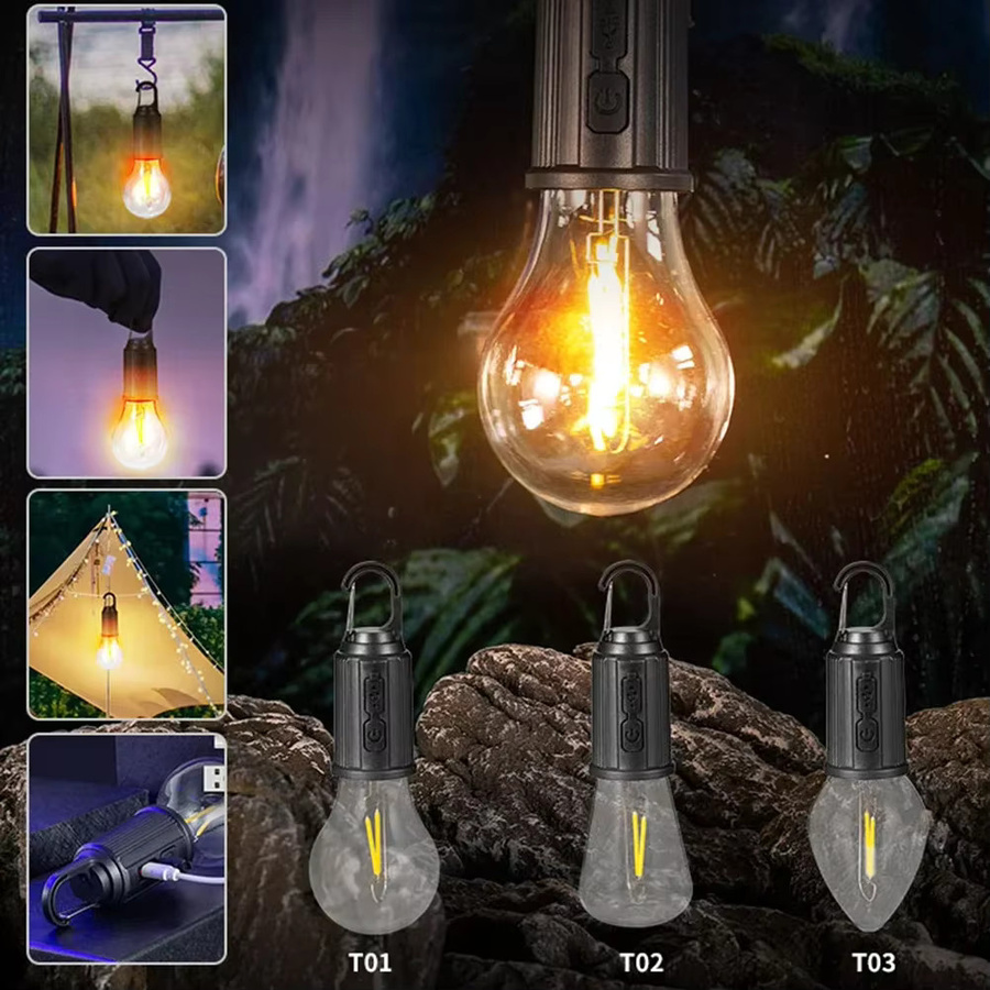 KDULIT Tragbare LED-Campingleuchte mit Haken und Typ-C-Aufladung, Wasserdicht, 600 mAh - Bild 2