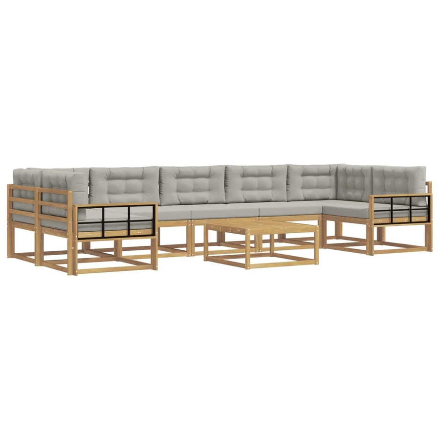vidaXL Outdoor-Sofagarnitur L-Form aus Akazienholz mit Kissen und Couchtisch in Weiß und Grau - Bild 2