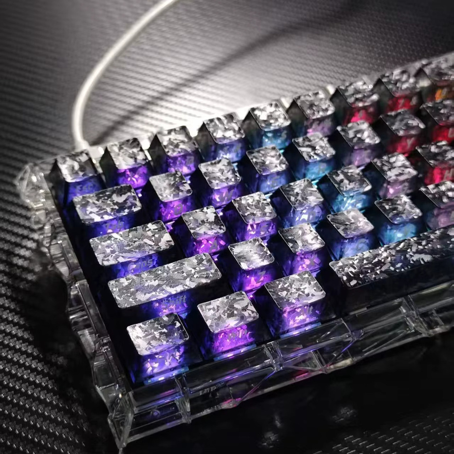 Transparente PC-Tastenkappen in Nebelschwarz mit Kohlefaser-Textur, 132 Tasten Double-Shot Cherry-Profil für Gateron mechanische Tastaturen - Bild 3