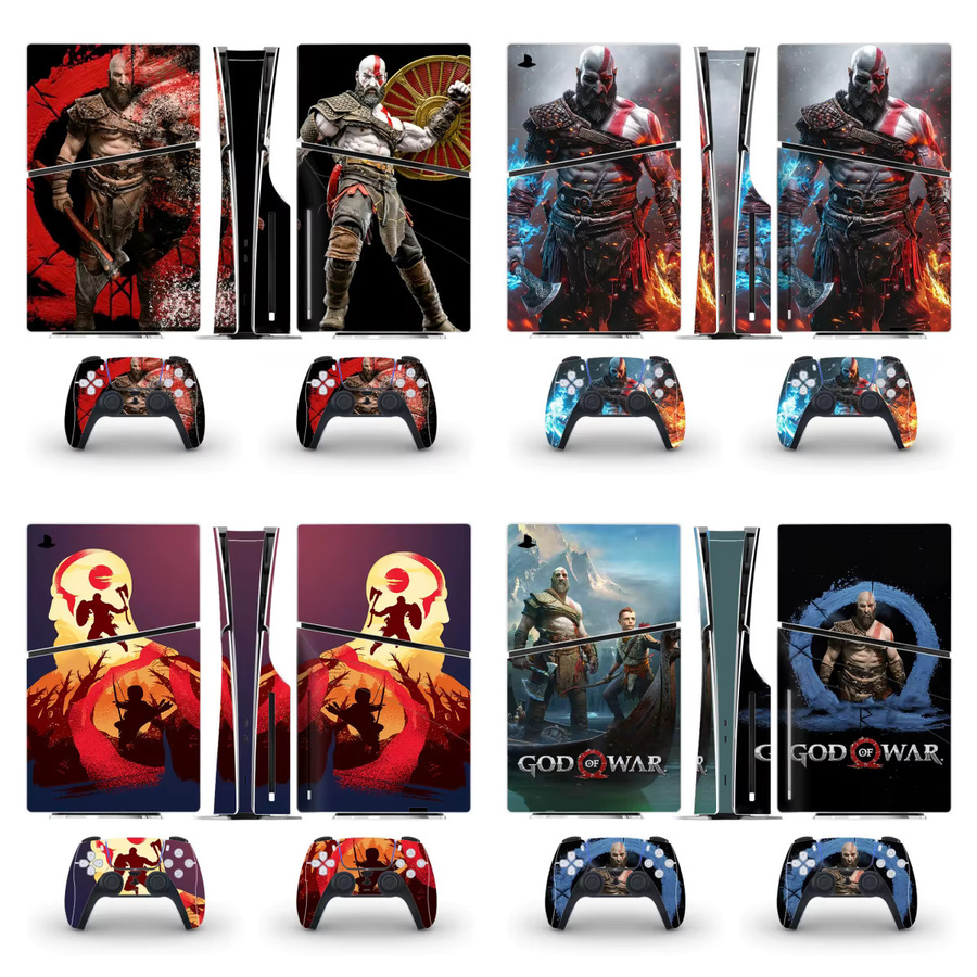 God of War Kratos Vinyl Skin Set für PS5 Slim Disc Edition und 2 Controller in Blau und Multicolour - Bild 4