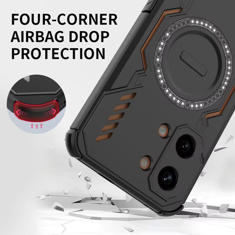 Wärmeableitende magnetische kabellose Panzer-Schutzhülle für Xiaomi Poco X8 Pro Max und X8Pro in Schwarz mit Kunststoffabdeckung an den vier Ecken - Bild 5