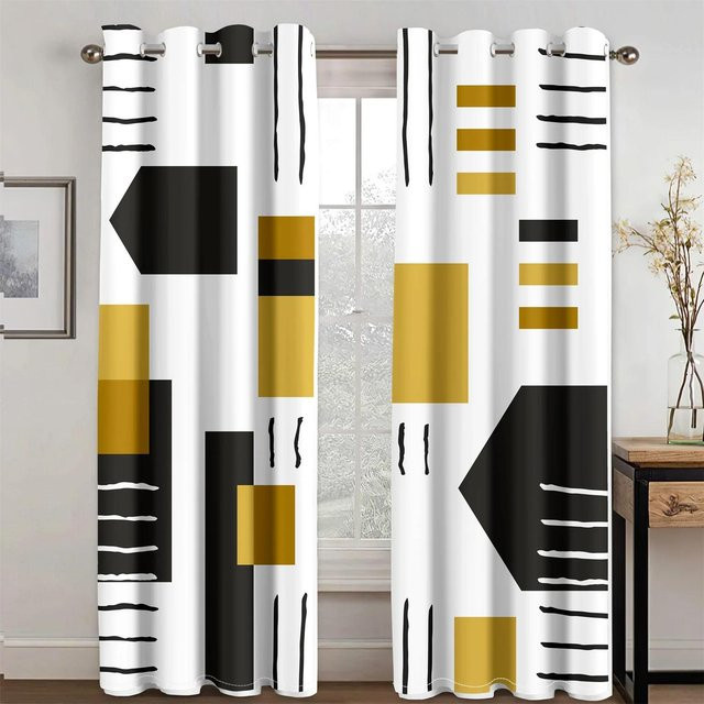 Yiran Furniture Lichtfilternde Vorhänge mit abstraktem geometrischem Design, 2-teiliges Set, Multicolour, B: 100 cm, H: 160 cm - Bild 1