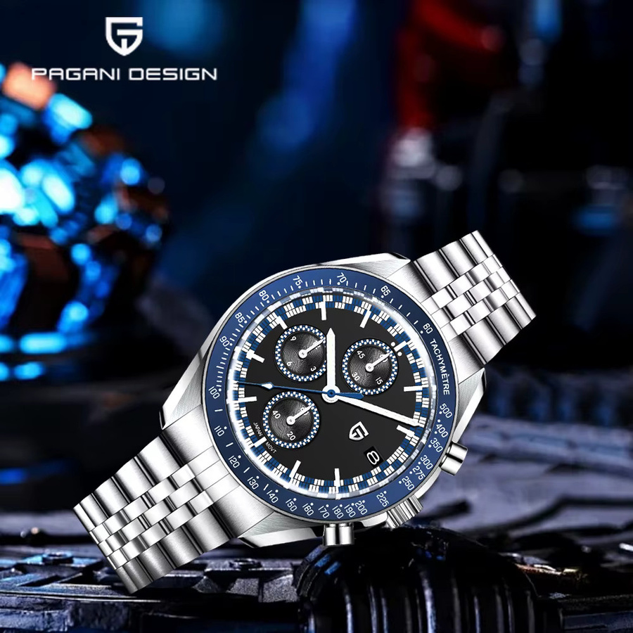 Pagani Design Chronograph, Quarz, Edelstahl, Schwarz, Herren - Bild 2