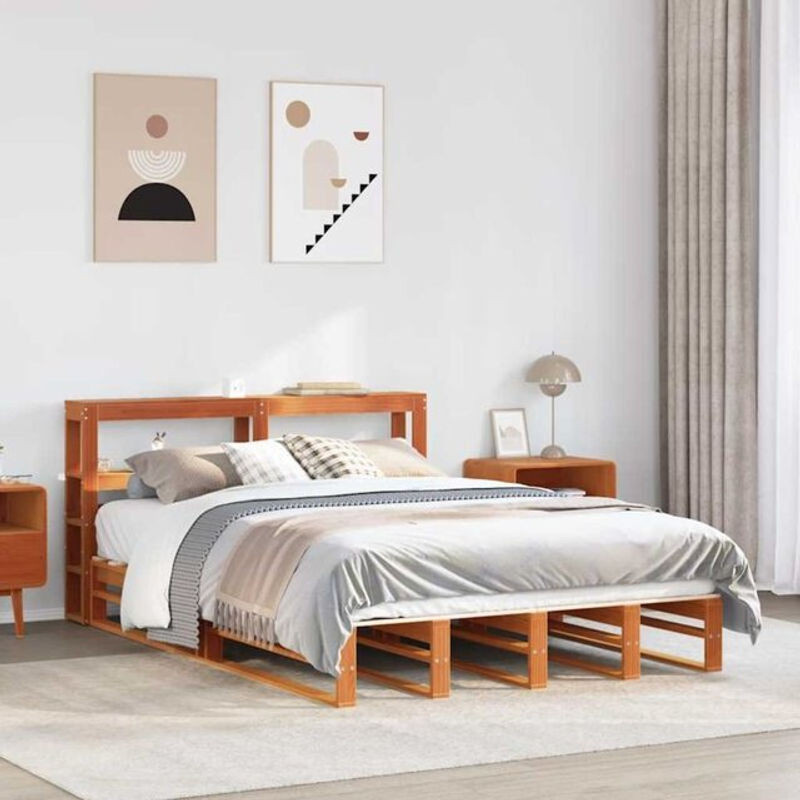 Massivholzbett aus Kiefernholz von vidaxl in Braun, B/T/H: 150 x 200 cm - Bild 1