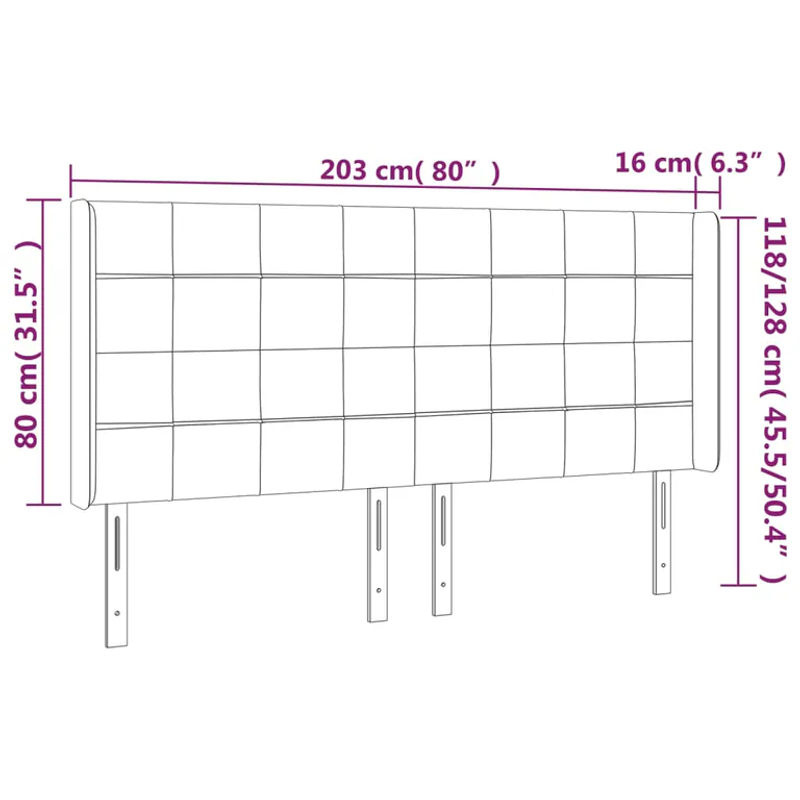 Vidaxl Bettkopfteil mit LED in Blau, gepolstert, B: 203 cm, H: 118/128 cm, T: 16 cm - Bild 5