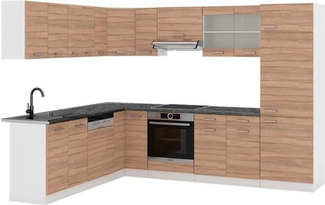Vicco R-Line Eckküche modern in Sonoma und Weiß mit Anthrazit, B/T/H: 227 x 287 x 207 cm - Bild 1