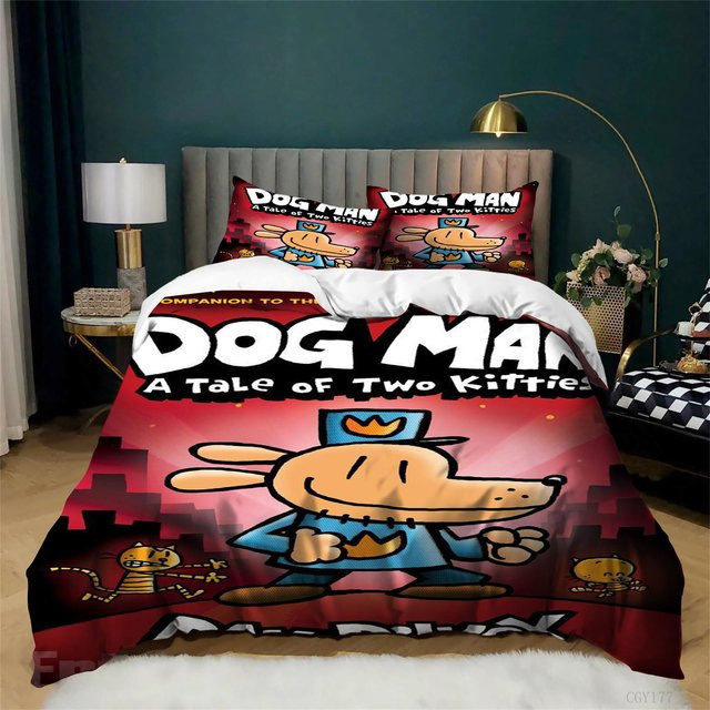 Dog Man Bettwäsche-Set 3-teilig aus Mikrofaser mit Kissenbezug und Reißverschluss, Mehrfarbig, Breite: 135 cm, Länge: 200 cm - Bild 1