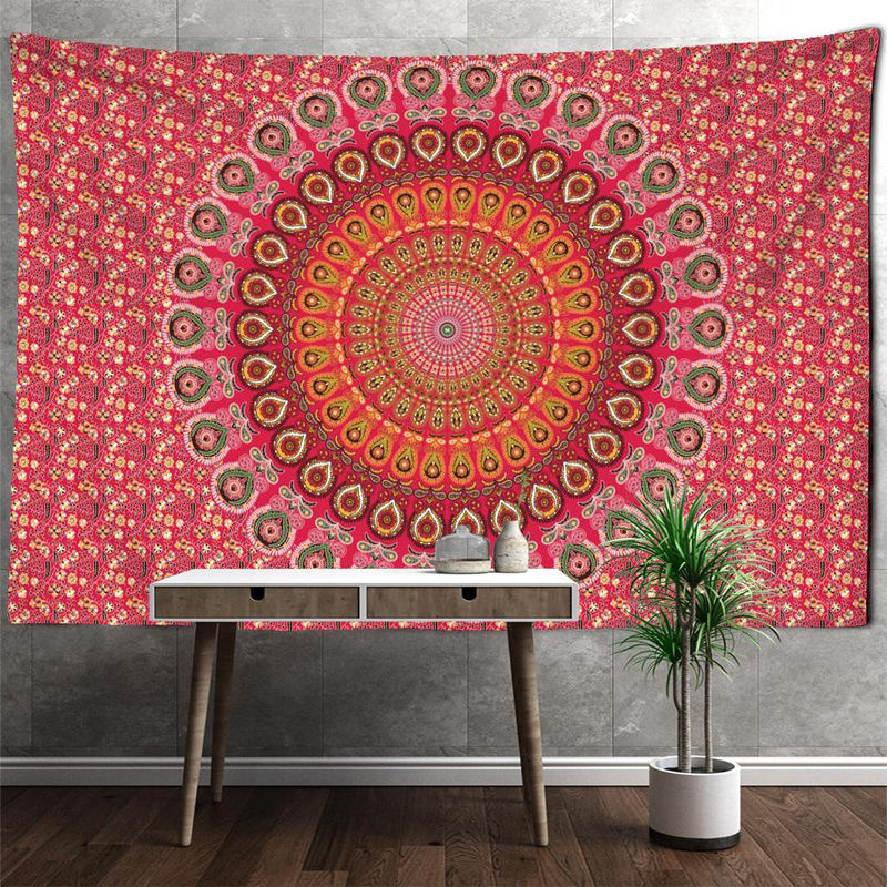 Binchi Outdoor Equipment Wandbehang Mandala Bloem in Rot, Abstraktes Boho Design mit Blumen und Engeln, Textil Wanddeko, Breite: 95 cm, Höhe: 70 cm - Bild 4