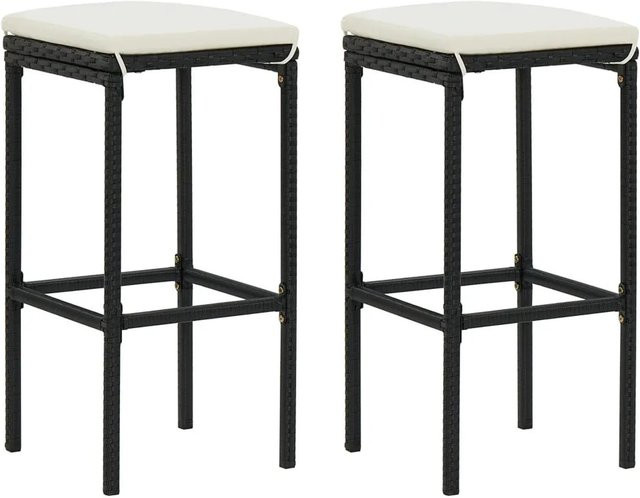 vidaXL Barhocker Set aus Poly-Rattan mit Kissen, 2 Stück, Schwarz und Cremeweiß - Bild 1
