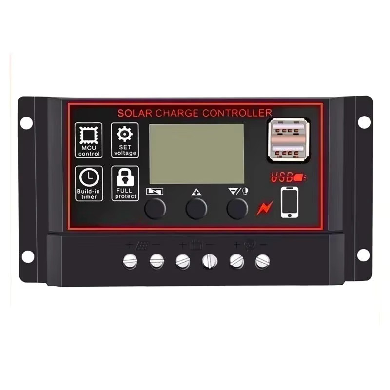 luxuglow Solar-Laderegler mit USB-Anschluss und LCD-Display für 12V/24V Solarmodule, Farbe: Schwarz - Bild 2