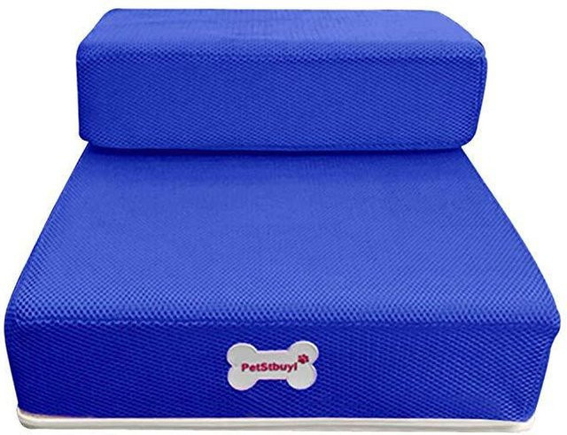 Yiran Furniture Hundetreppe mit 2 bis 3 Stufen für kleine Hunde und Katzen, blau, rutschfest und mit abnehmbarem Bezug, Höhe: 30 cm - Bild 1