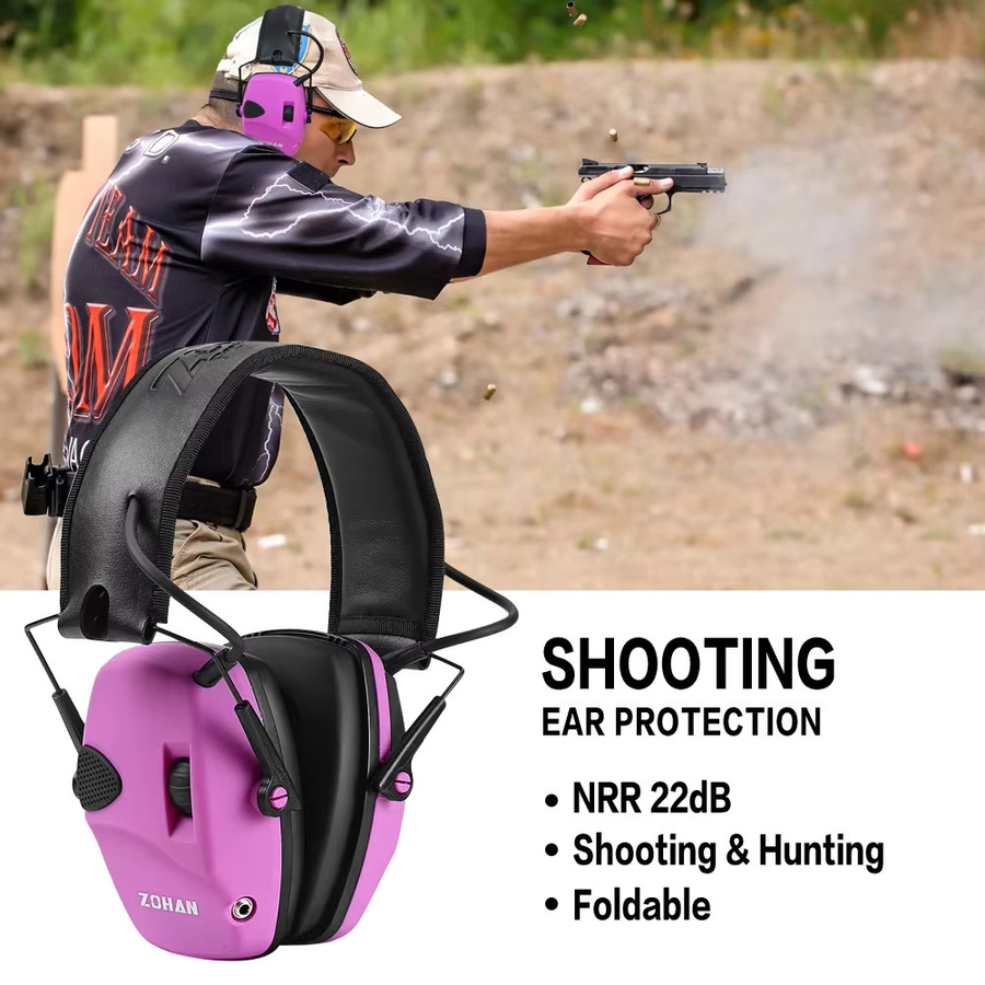 ZOHAN Elektronischer Sicherheits-Gehörschutz mit automatischer Geräuschreduzierung in Pink für Jagd und Schießen - Bild 2