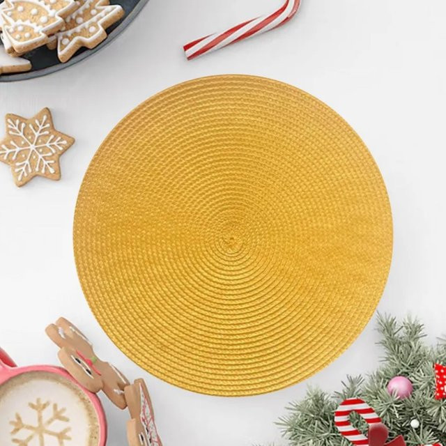 Runde geflochtene Tischsets von inyahome, rutschfeste Untersetzer aus Gewebe in Blau und Gelb, Durchmesser: 38 cm - Bild 1