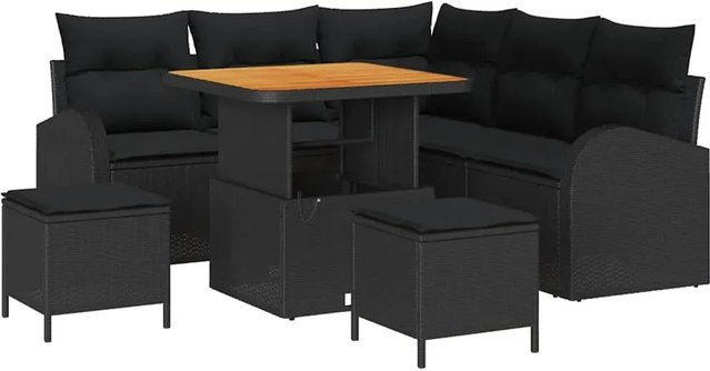 vidaXL Garten-Sofa-Set 8-teilig aus Poly-Rattan in Schwarz mit Kissen und Tisch - Bild 1