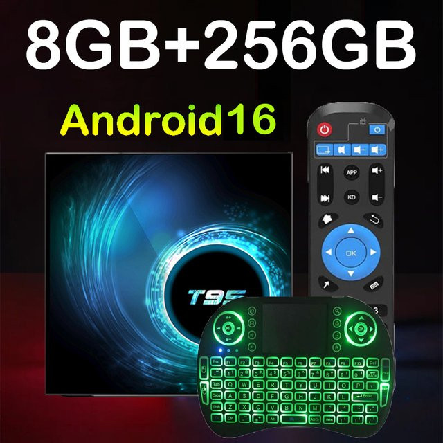 Android 16 TV Box T95 8K Media Streamer mit Allwinner H616 Quad Core, 8GB RAM, 128GB/256GB Speicher, Bluetooth 6.0 und WLAN in Schwarz - Bild 1