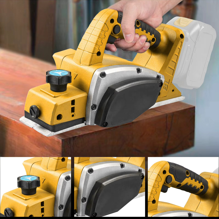 DWiusty Kabelloser bürstenloser Hobel 1000W mit 15000 U/min in Braun und Gelb, kompatibel mit Dewalt 20V Akku für Holznivellierung und Renovierung - Bild 3
