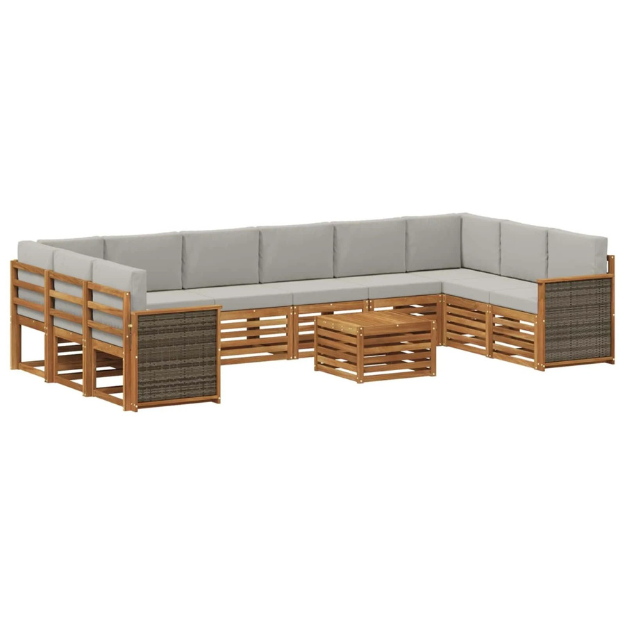 vidaXL Outdoor-Sofagarnitur L-Form aus Akazienholz mit 8 Kissen in Natur und Hellgrau - Bild 2