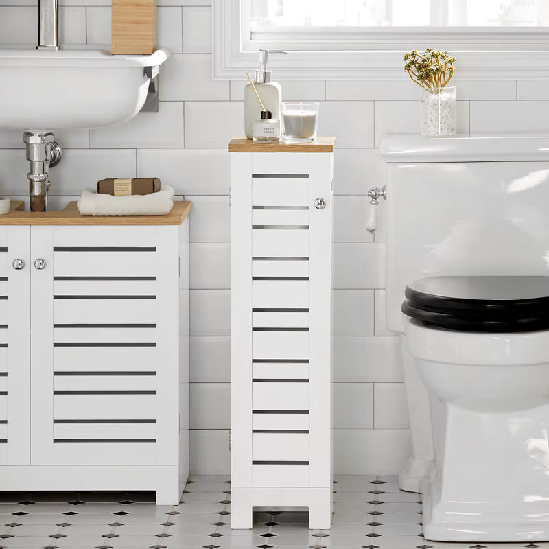 SoBuy BZR85-W Freistehender Toilettenrollenhalter und Toilettenschrank aus MDF in Weiß - Bild 2