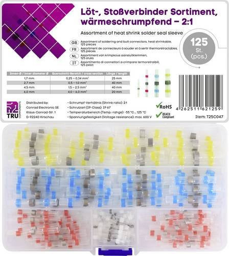 TRU COMPONENTS T25C047 Stoßverbinder mit Schrumpfschlauch 0.25mm² bis 6.0mm² vollisoliert, 125 Stück, Multicolor (Weiß, Rot, Blau, Gelb) - Bild 1