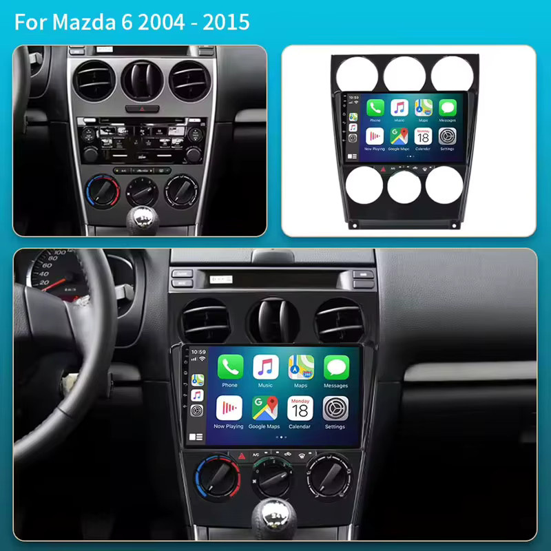 TIEYEZ Android 15 Multimedia Auto Player für Mazda 6 mit Navigation GPS Radio Carplay und Rückfahrkamera, Schwarz - Bild 2