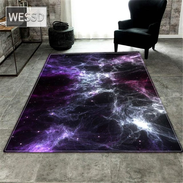ZZ HOME Galaxy 3D-Bodenmatte mit Universum-Design, weicher Flanell-Teppich für Schlafzimmer und Wohnzimmer, lila, B/T: 80 x 120 cm - Bild 1
