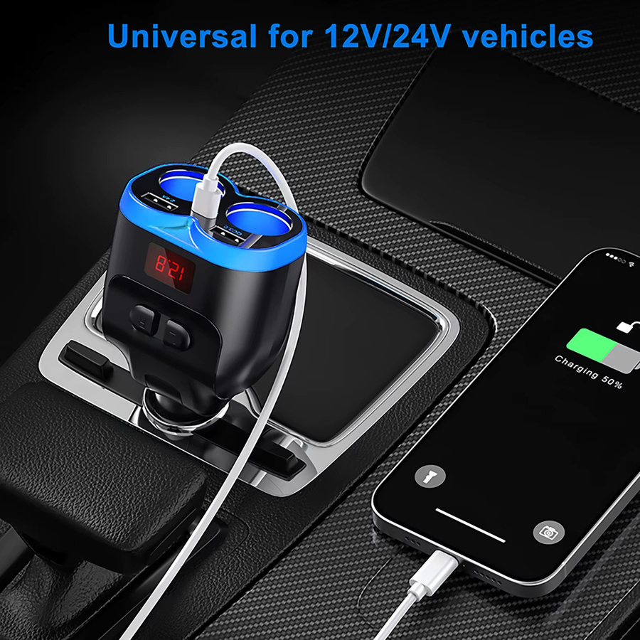Dual USB Auto Ladegerät mit Voltmeter LCD-Display und Zigarettenanzünder Steckdose Splitter für 12V-24V in Schwarz - Bild 2