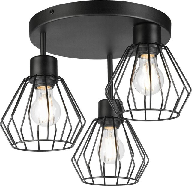 Lamkur Deckenleuchte Audrey in Schwarz aus Stahl und Glas mit 3 E27 Fassungen, Höhe: 32 cm, Breite: 38 cm - Bild 1