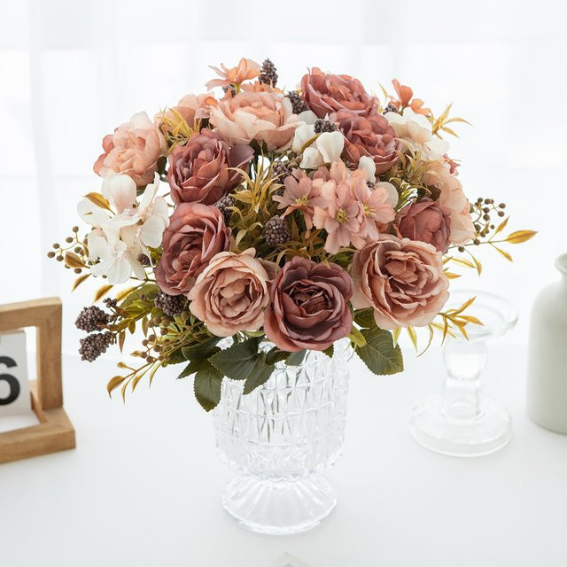 ZQCY Künstliche Seidenblumen Set aus Rosen und Pfingstrosen für Hochzeitsstrauß und Dekoration - Bild 1