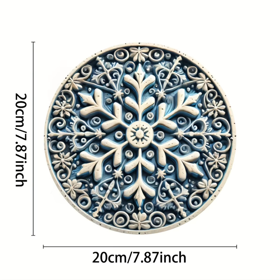 Potdemiel Runde Vintage Wanddekoration aus Metall mit Schneeflocken-Motiv in Blau und Weiß, Durchmesser: 20,3 cm - Bild 3