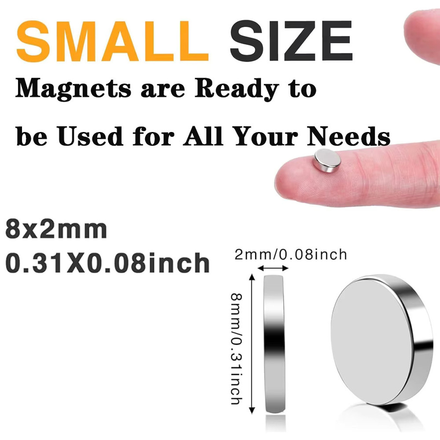 U-POLEMAG Runde Mini-Scheibenmagnete in Silber, Durchmesser: 8 mm, Höhe: 2 mm - Bild 2