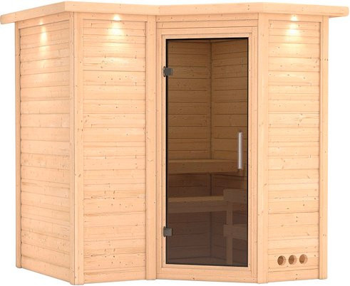 Karibu Sauna Riga 1 für 3 Personen aus Fichtenholz in Beige ohne Ofen B: 221 cm, T: 198 cm, H: 212 cm - Bild 1