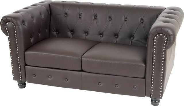 MCW Chesterfield Edinburgh 2er Loungesofa aus Kunstleder in Braun, Breite: 160 cm - Bild 1