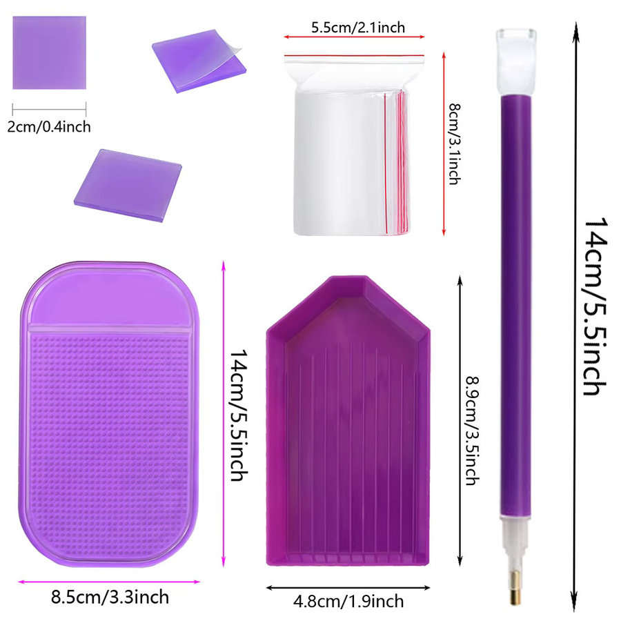 Diamantmalerei Zubehör Aufbewahrungsbox-Set in Lila mit Stiftspitzen, Wachsknete, Tablett und Perlenbehälter für DIY Mosaik-Kunstwerke - Bild 3