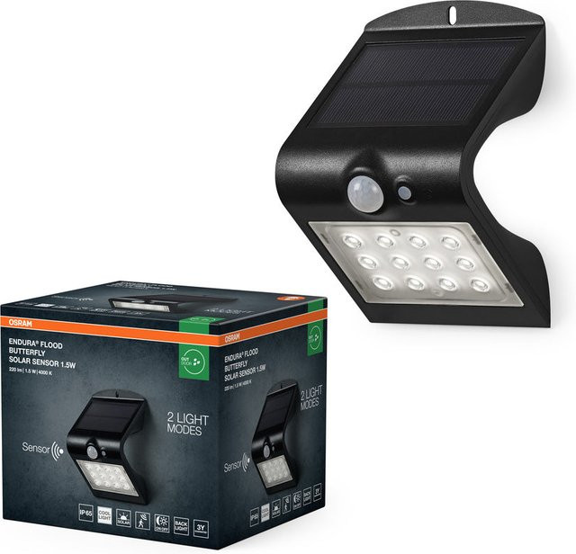 Osram Endura Butterfly Solar-Flutlicht in Schwarz mit 200lm, 1,5W, LED, Bewegungssensor und Lichtsensor, IP65 Outdoor-Leuchte mit 4000K Neutralweiß - Bild 1
