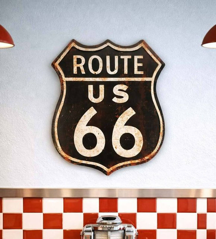 Retro Vintage Blechschild Route 66 Metall Deko in Schwarz, B: 40 cm, H: 50 cm - Bild 1