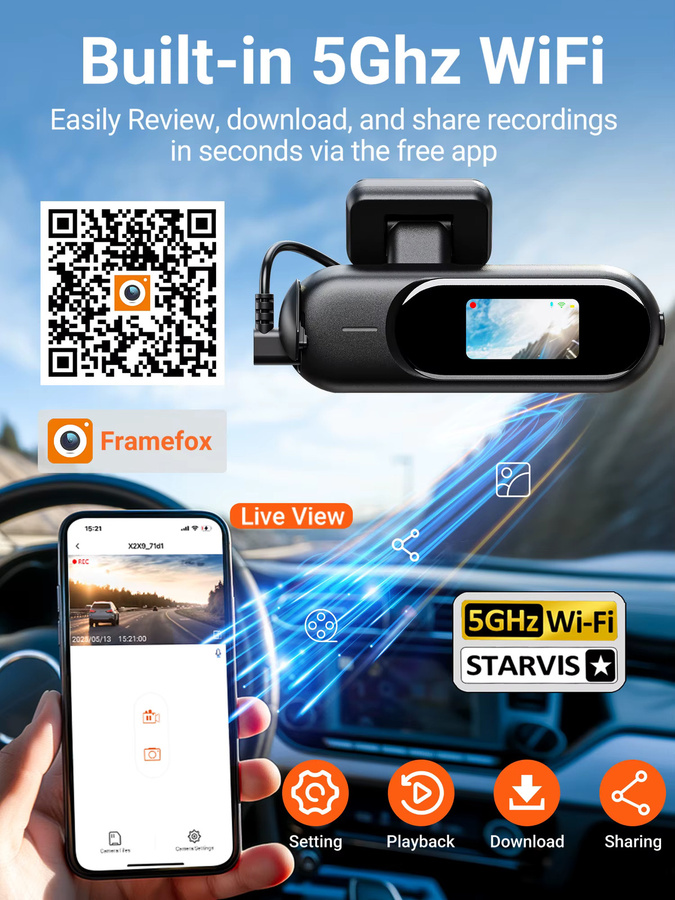 GMAIPOP Dashcam mit 4K UHD Aufnahme, Vorder- und Rückkamera, HDR Nachtsicht, WLAN und 24H Parkmodus in Schwarz - Bild 4