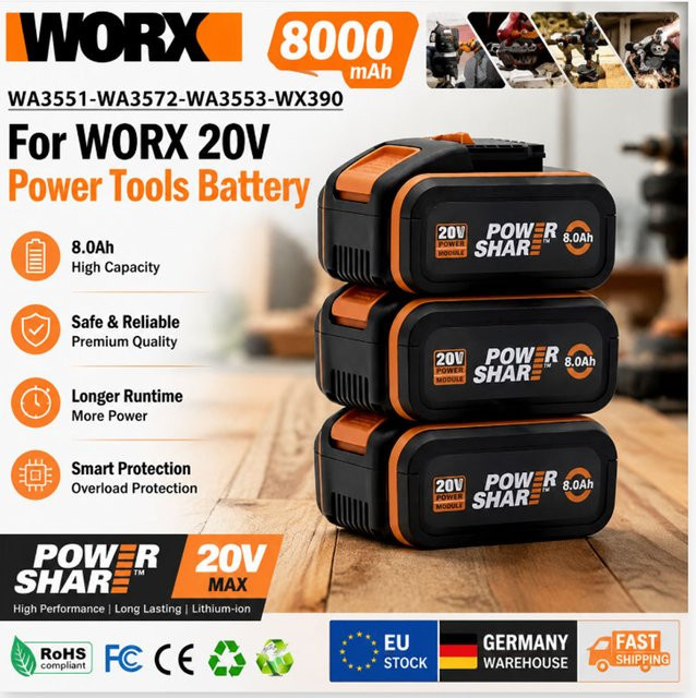 Worx Original 20V Lithium-Ionen-Akku 8000mAh für Elektro- und Gartenwerkzeuge WA3553 WA3551 WA3553.1 WA3570 - Bild 1