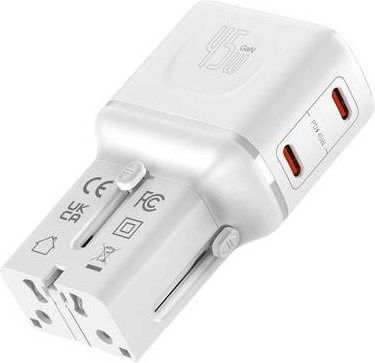 Value USB Reise-Charger in Weiß mit 2x USB-C-Anschlüssen und 45W Leistung inklusive Euro-Flach-, UK- und US-Stecker - Bild 1