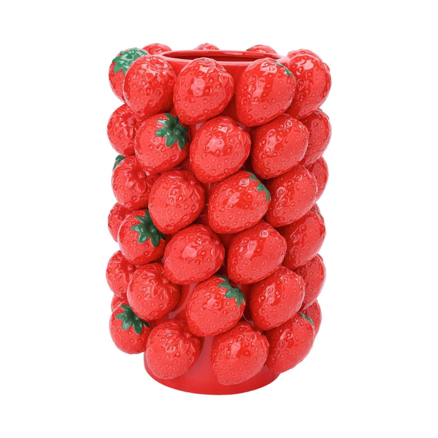 House of Nature Keramikvase Strawberry Delight in Rot mit Erdbeer-Verzierung, Höhe: 37 cm, Breite: 25 cm, Tiefe: 25 cm - Bild 1