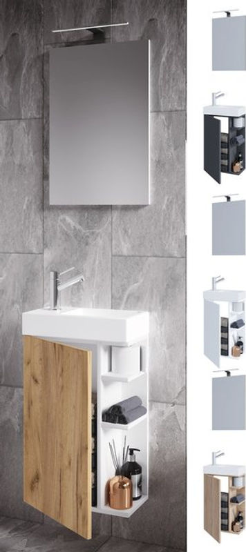 VCM Lumia 3-teiliges Badezimmer-Set für das Gästebad in Braun mit Keramik-Waschbecken, Unterschrank und Spiegel - Bild 3