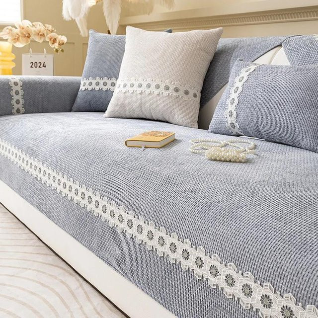 Einfarbiger Chenille-Sofabezug mit Quasten-Kugeln in Grau, moderne Couch-Schutzmatte für dein Wohnzimmer, B/B: 70 x 70 cm - Bild 1