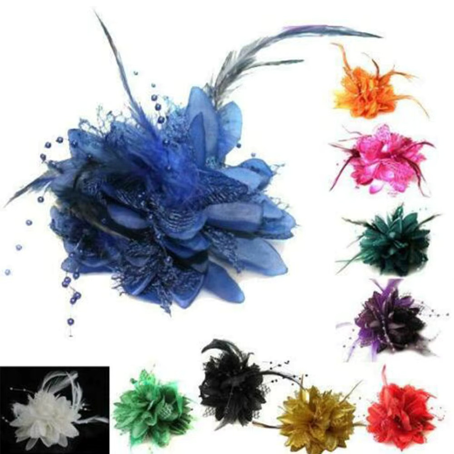Fascinator Brosche Handgelenkblume, Federn, Haarspange - Bild 3