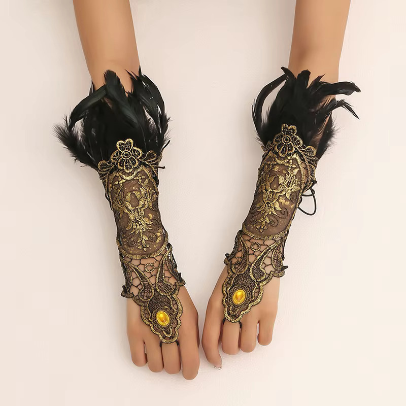 Fingerlose Handschuhe Spitze, Gold, Damen - Bild 4