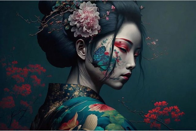 Art Universe Glasbild Asia Dream Motiv Natur und Florale Illustration, Mehrfarbig, Breite: 80 cm, Höhe: 120 cm - Bild 1